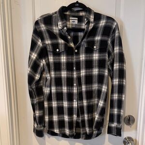 Men's Slim Flit Black & White Plaid Button-Up Shirt Flannel